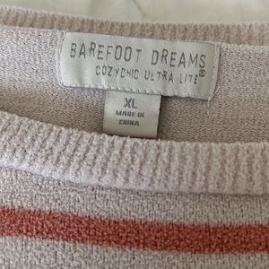 Barefoot Dreams Cozy Chic UltRa Lite Cream Striped Sweater Kangaroo Pocket